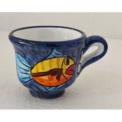 Vassoio con 12 tazzine. Linea Marini. Ceramica di Vietri. Dipinto a mano.