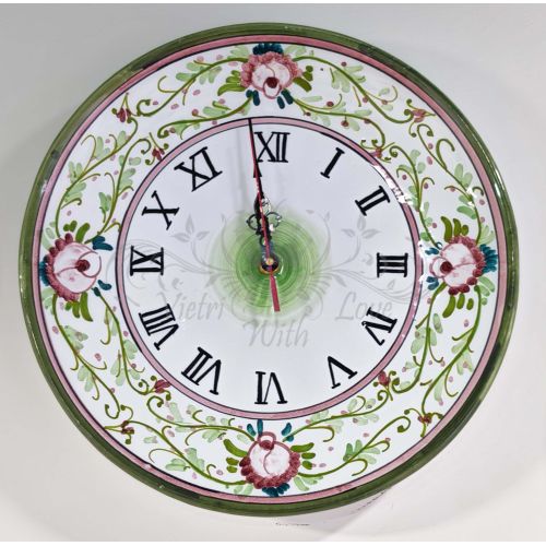Wall clock. Flowers line. Vietri ceramic. Hand-painted.