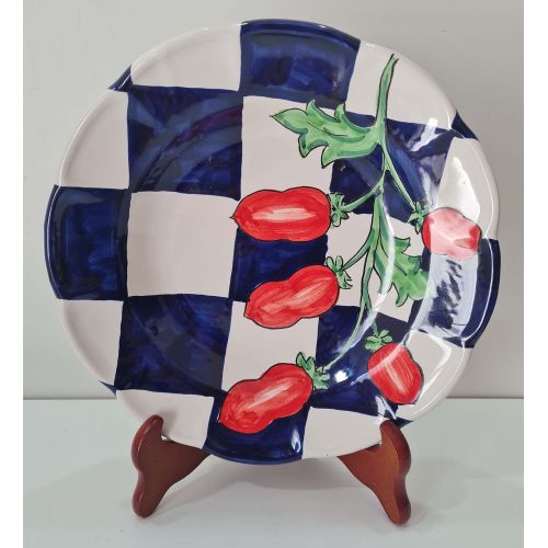 Assiette. Ligne à Carreaux. Décor Tomate. Céramique de...