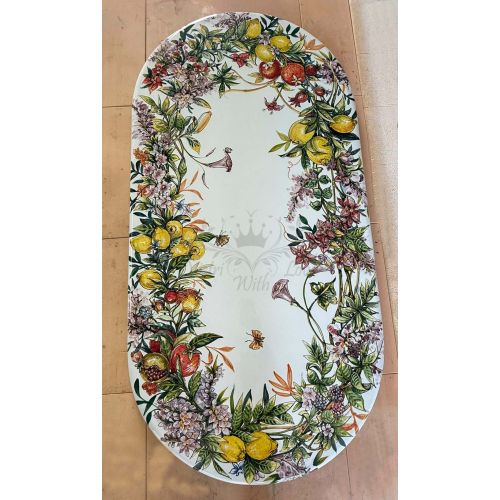 Ceramicized lava stone table. Nature Explosion. Top line. Hand-painted. Vietri ceramic.