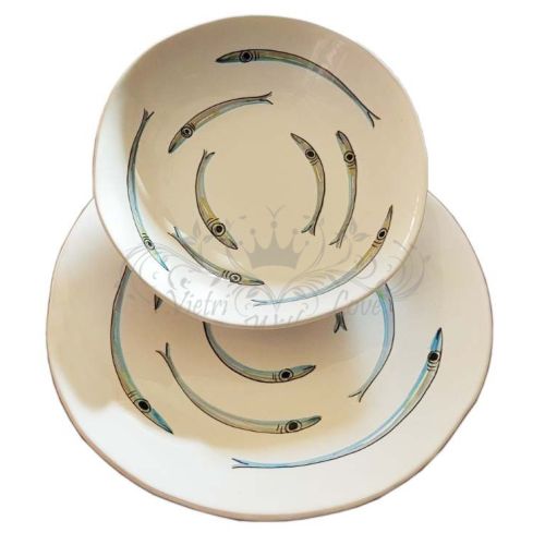 Plate. Sardine Collection. Irregular Shape. Vietri Ceramic. Available flat, deep, dessert or charger plate.