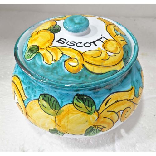 Tarro para Galletas. Colección Barroco y Limones. Cerámica de Vietri Pintada a Mano.