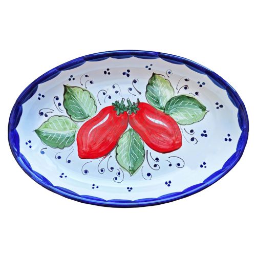 Oval Bowl-Shaped Serving Platter. Vegetable Garden Collection. Tomato Design. Hand-Painted Vietri Ceramics.