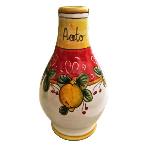 Oil & vinegar cruet bottle with handle. Lemon line. Vietri ceramic. Hand-painted.