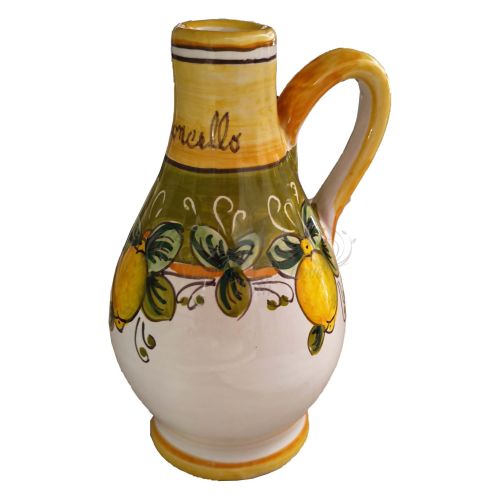 Oliera. Acetiera. Bottiglia olio aceto con manico. Linea Limoni. Ceramica di Vietri. Dipinta a mano