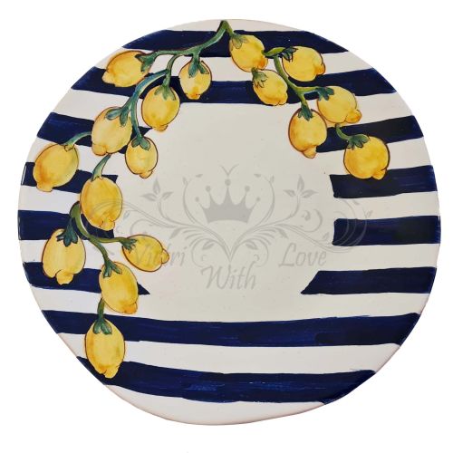 Restaurant Line – Pizza Plate. Stripes Design. Vietri Ceramic. Hand-Painted.