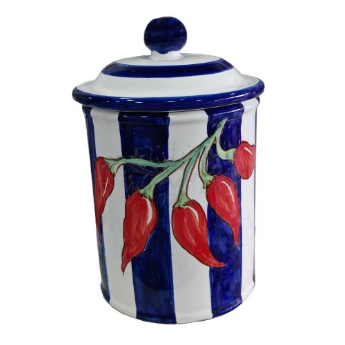 Customizable Jar. Stripes with Chili Pepper. Vietri Ceramic. Hand-Painted.