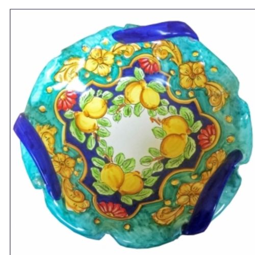 bowl centerpiece with three handles double decor line handpainted Vietri ceramic