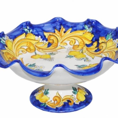 Scalloped Centerpiece / Pedestal Stand – Baroque Line. Hand-Painted Vietri Ceramic