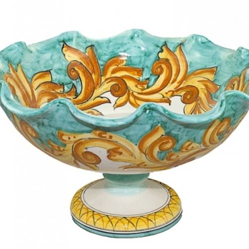 Rúmina verde ascendente de línea barroca- Pieza central en cerámica Vietri pintada a mano.