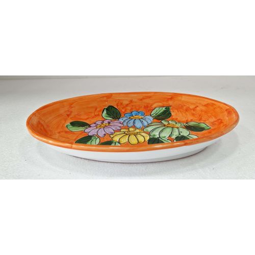 Piatto vassoio ovale ovalina a coppa. Piatto da portata. linea fiori. Ceramica di Vietri. Dipinto a mano
