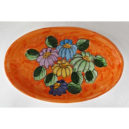 Piatto vassoio ovale ovalina a coppa. Piatto da portata. linea fiori. Ceramica di Vietri. Dipinto a mano