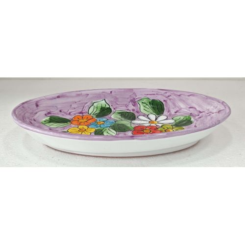 Piatto vassoio ovale ovalina a coppa. Piatto da portata. linea fiori. Ceramica di Vietri. Dipinto a mano