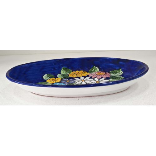 Piatto vassoio ovale ovalina a coppa. Piatto da portata. linea fiori. Ceramica di Vietri. Dipinto a mano