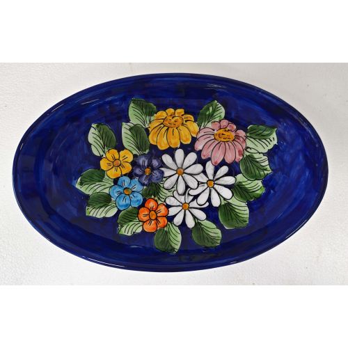 Piatto vassoio ovale ovalina a coppa. Piatto da portata. linea fiori. Ceramica di Vietri. Dipinto a mano