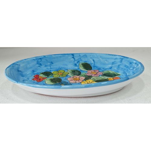 Piatto vassoio ovale ovalina a coppa. Piatto da portata. linea fiori. Ceramica di Vietri. Dipinto a mano