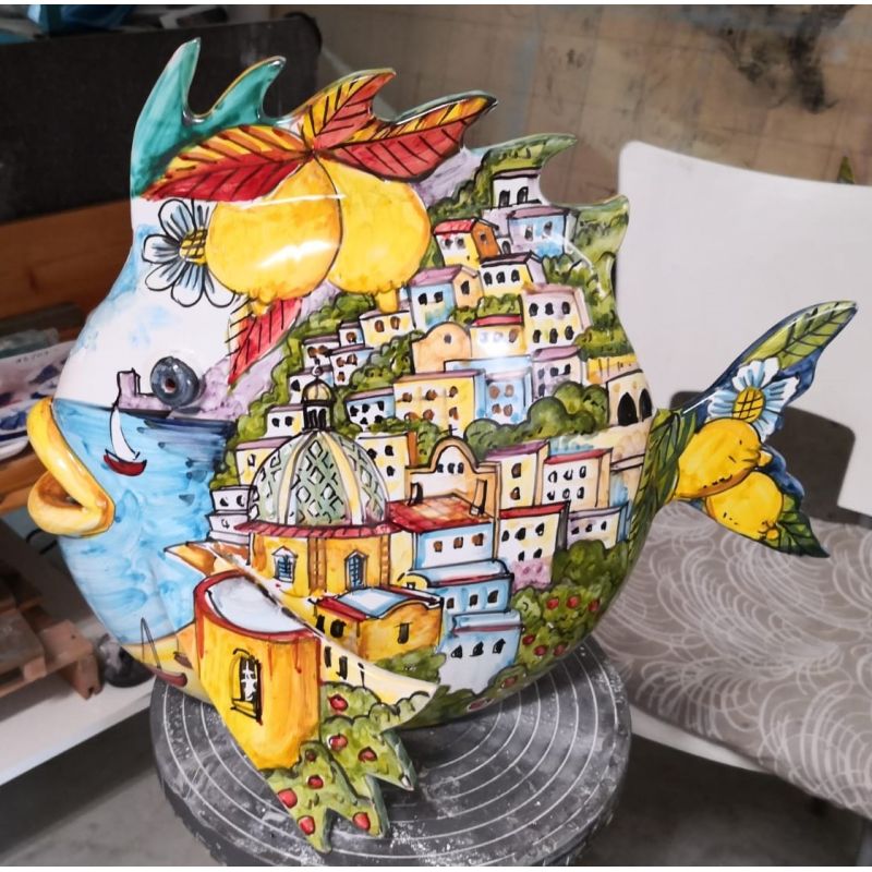 Pez. Adornos para el hogar Cerámica de Vietri pintada a mano Artículos de decoración para tu hogar
