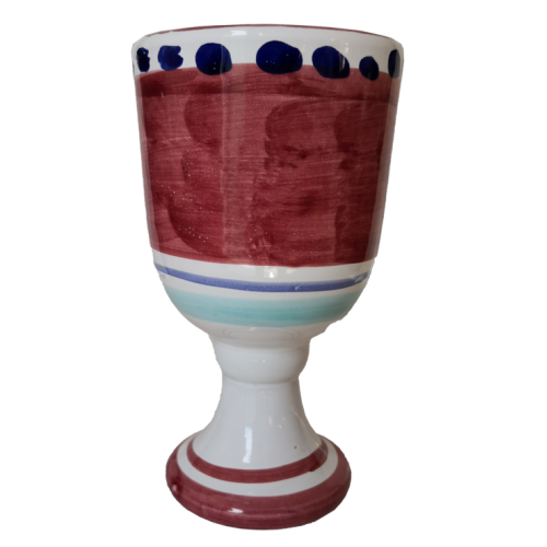 Calice linea pennellati fondo rosso vecchio. Ceramica di vietri.