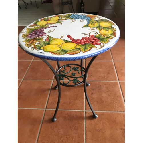 Table. Ceramic-coated lava stone table. Grapes and Citrus. Hand-painted. Vietri ceramic.