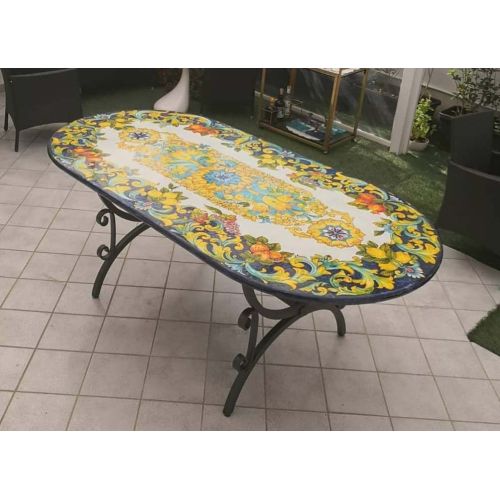 Table. Ceramic-coated lava stone table. Hand-painted Lauria. Vietri ceramic.