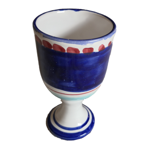 Chalice brushed line blu. handpainted Vietri ceramic.