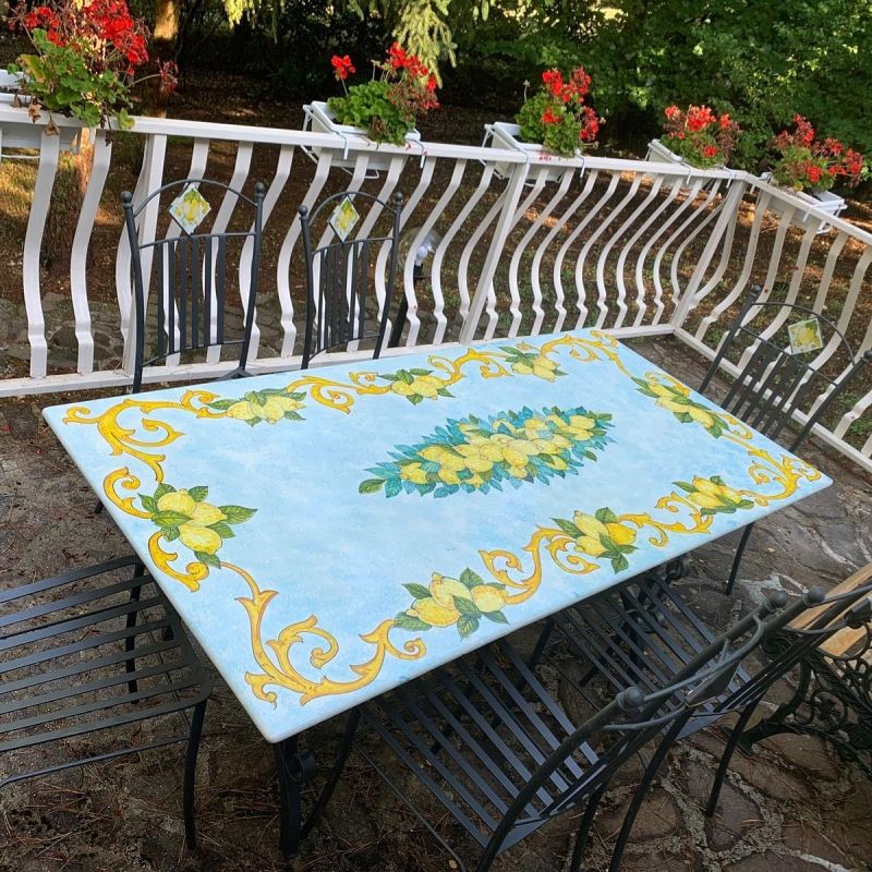 Ceramicized lava stone table. Cetara hand painted. Vietri ceramics