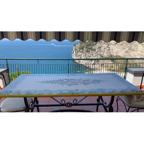 Table. Ceramic-coated lava stone table. Hand-painted Massalubrense. Vietri ceramic.