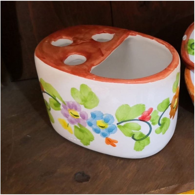Porta spazzolini. Linea Fiori. Ceramica...
