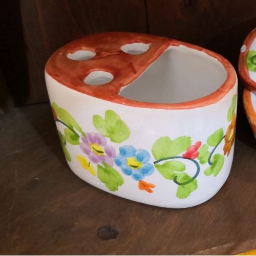 Porta spazzolini. Linea Fiori. Ceramica Vietrese. Dipinta a mano.