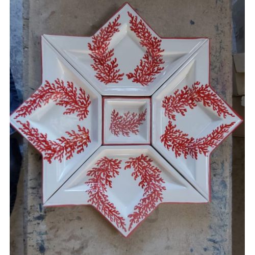 Appetizer set. Cold Dinner. 5 pieces. Marini line, coral. Hand-painted Vietri ceramics.