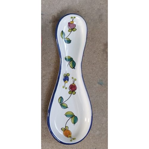 Spoon rest bells flowers line. handpainted Vietri ceramic