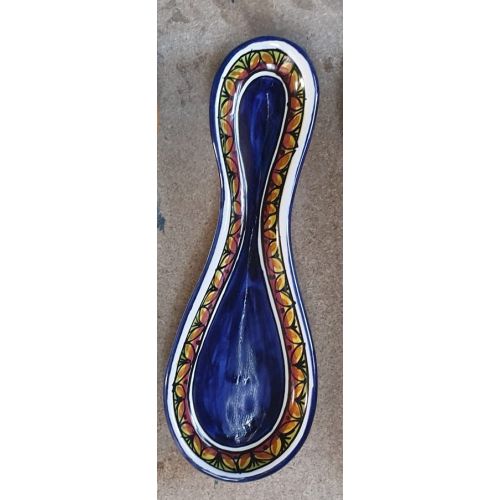 Poggia mestolo linea geometrico fondo Blu. Ceramica di Vietri dipinta mano