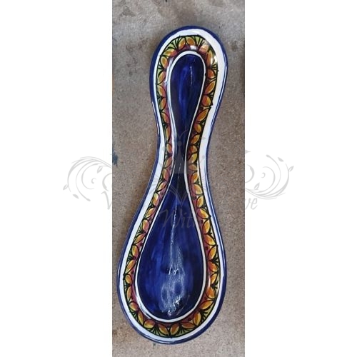 Spoon rest geometric line blue. handpainted Vietri ceramic