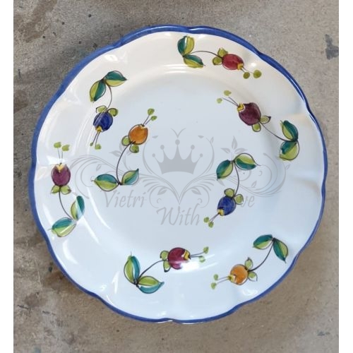 Dish, plate bells flowers line. handpainted Vietri ceramic. soup, dinner, fruit/dessert underplate