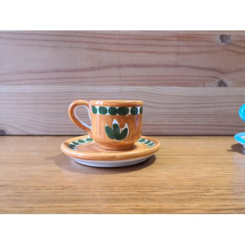 Coffee cup with saucer. Brushstroke Line. Vietri ceramic. Hand-painted.