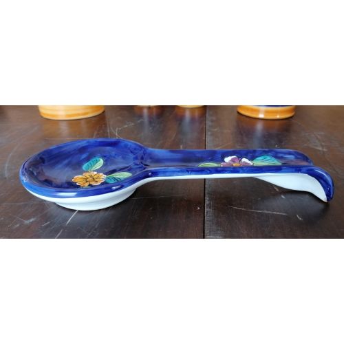 Spoon rest ROMA blue flower line. handpainted Vietri ceramic