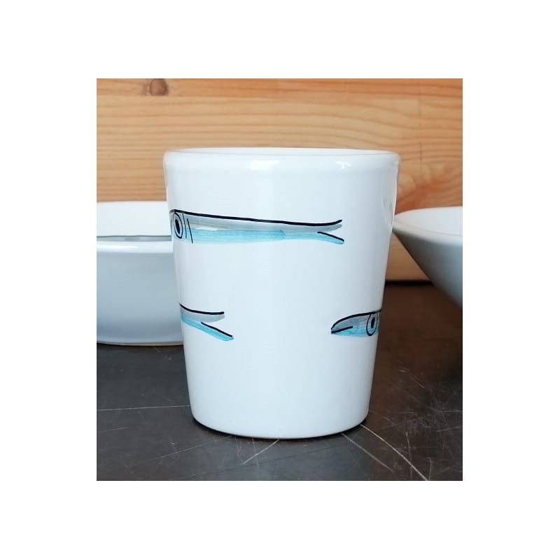 Línea de vidrio de sardinas, pintado a mano en...