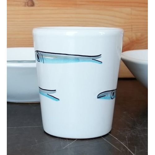 Línea de vidrio de sardinas, pintado a mano en ceramica vietrese.