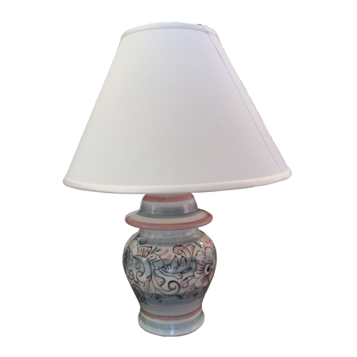 Lámpara de fondo blanco decoración flores. Cerámica Vietri pintada a mano.