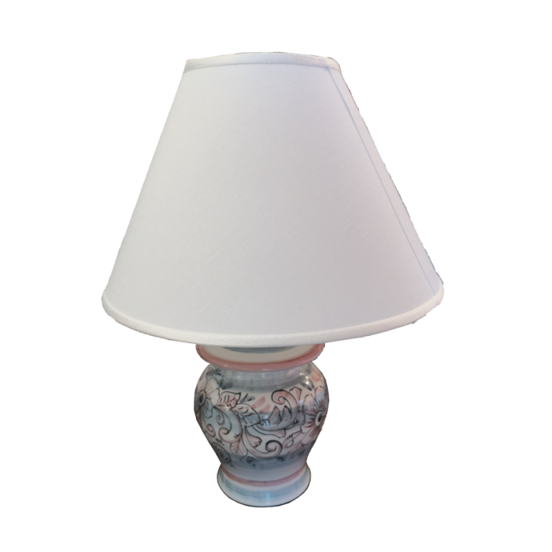 Lume fondo bianco decoro fiori. Ceramica di...