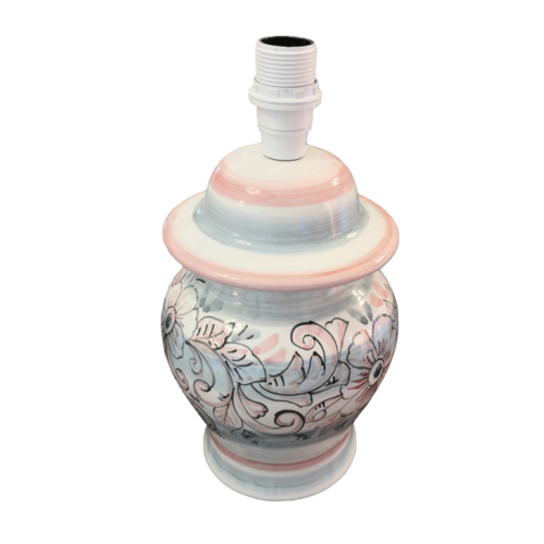 Lume fondo bianco decoro fiori. Ceramica di Vietri dipinta a mano.