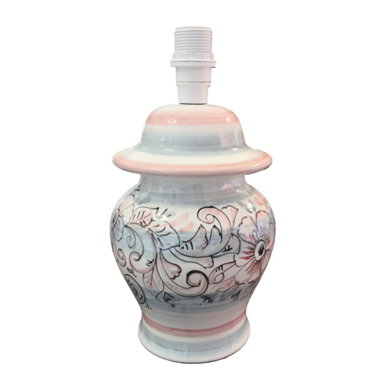 Lume fondo bianco decoro fiori. Ceramica di...