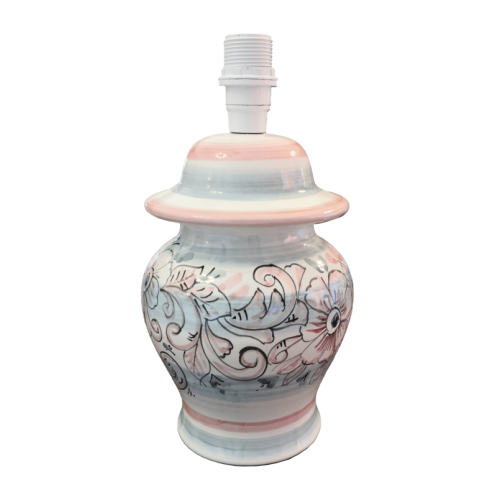 Lume fondo bianco decoro fiori. Ceramica di Vietri dipinta a mano.