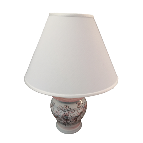 Lamp white Background flower line pink. handpainted Vietri ceramic