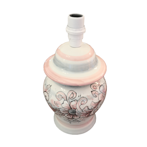 Lámpara de fondo blanco decoración flores rosas. Cerámica Vietri pintada a mano.