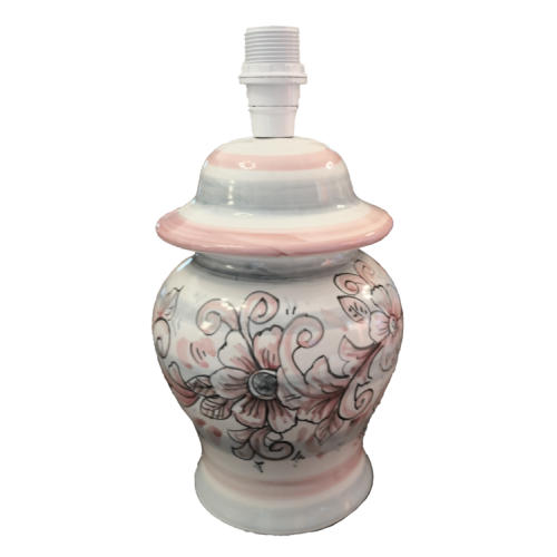 Lamp white Background flower line pink. handpainted Vietri ceramic