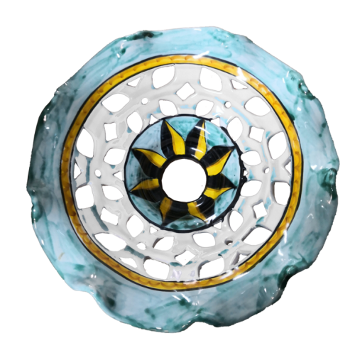 wavy edge chandelier. handpainted Vietri ceramic.