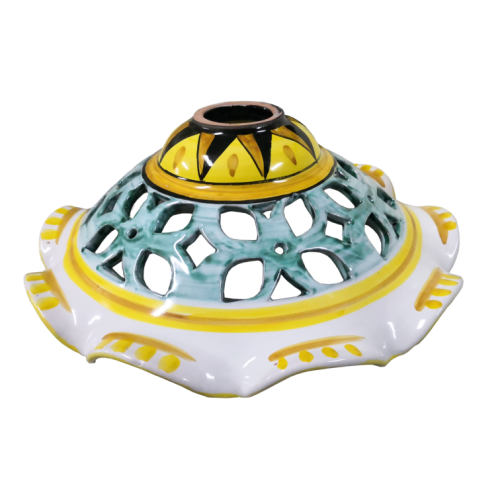 Lampadario margherita bordo ondulato fondo traforato. Ceramica di Vietri dipinta a  mano.