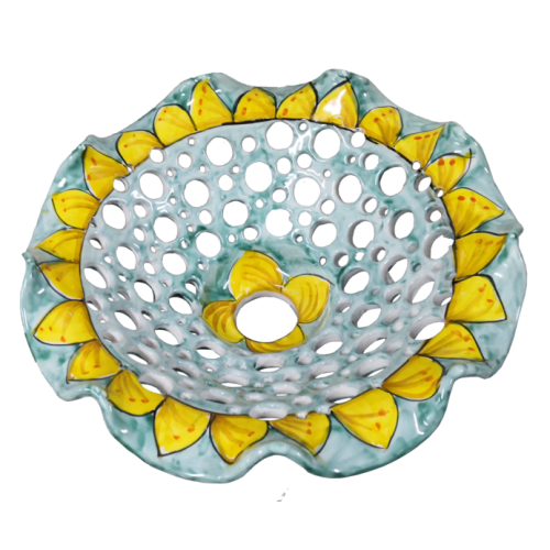 Lampadario margherita bordo ondulato fondo traforato. Ceramica di Vietri dipinta a  mano.