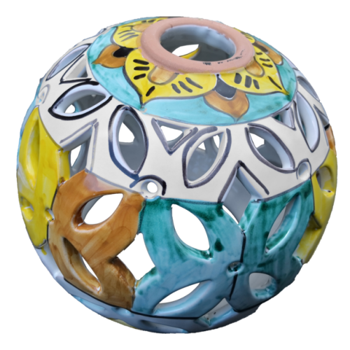 Araña esférica perforada. Cerámica Vietri pintada a mano.